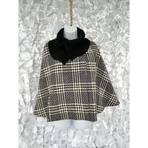 Woman’s 6 Cape Short Black Cream Houndstooth Textured Wool Cropped Vintage Y2K